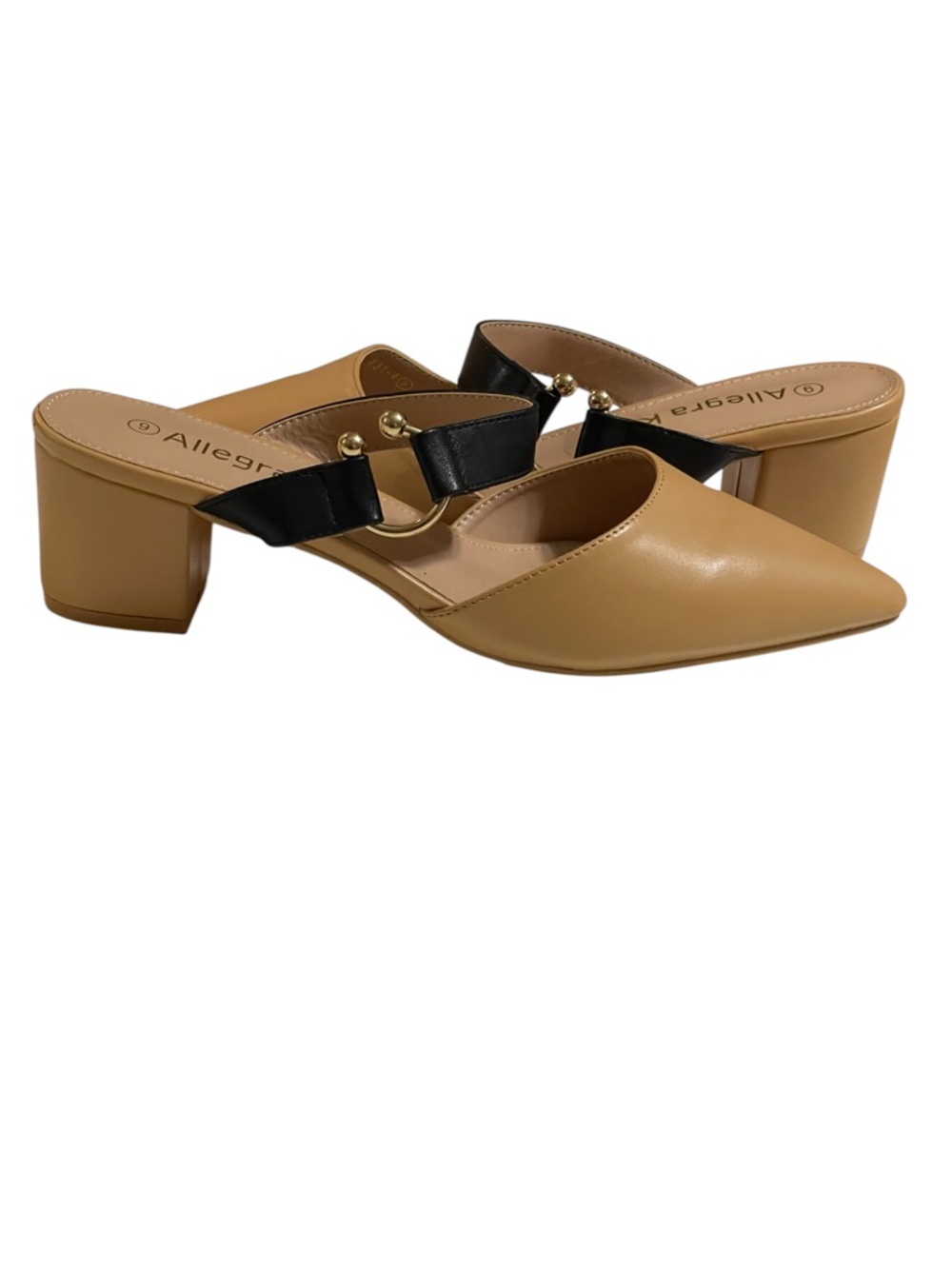 ALLEGRA SLEEK SLIP ON POINTED TOE BLOCK MULE HEELS SZ 9 EUC